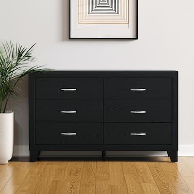 HomeRoots 58" Black Wood Six Drawer Double Dresser