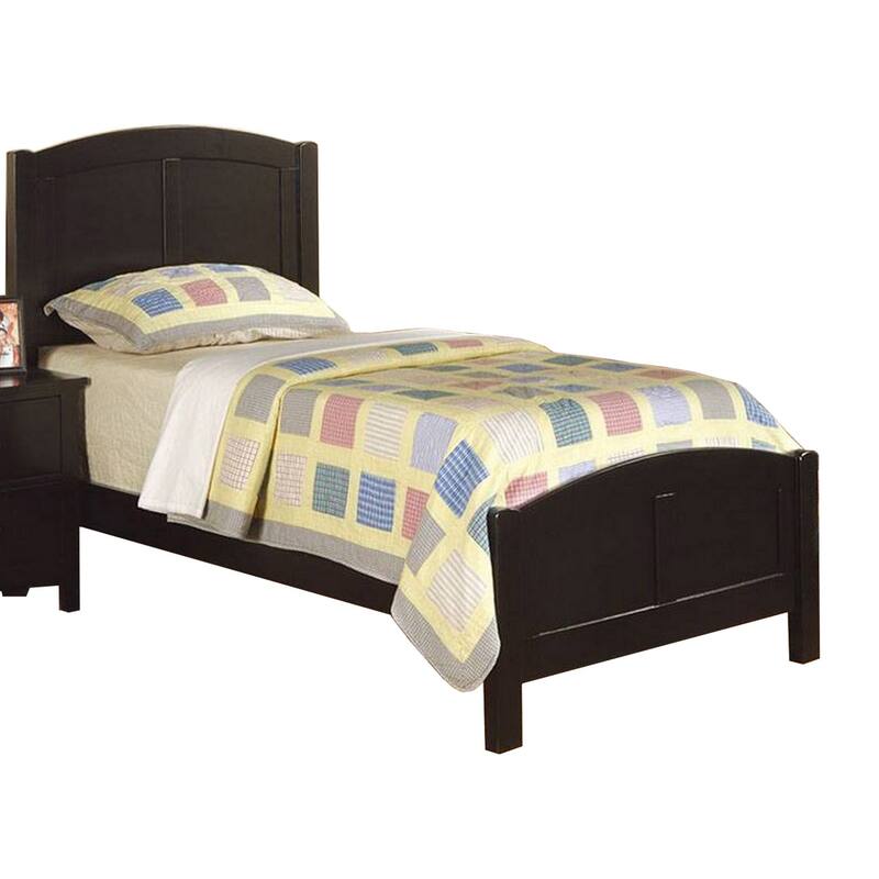 Pika Full Size Bed, Arched Headboard and Footboard, Jet Black Wood Frame