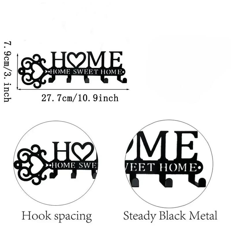 Wall-Mounted Key Holder with 5 Hooks, Entryway Coat & Towel Rack - 10.9" x 3"