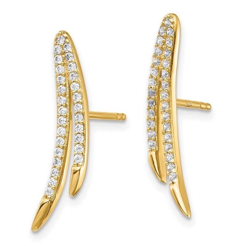 Curata 14k CZ Cubic Zirconia Ear Climber Earrings - 21.98x3.92mm Wide