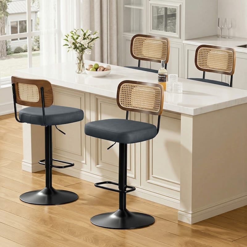 Adjustable Height Swivel Bar Stools with Back and Footrest - 17.7"W x 15.75"D x 35"-42.9"H