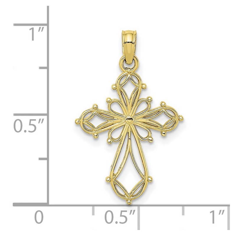 Curata 10k Yellow Gold 18" Cut-out Beaded Flared Cross Necklace (15mm x 25mm)