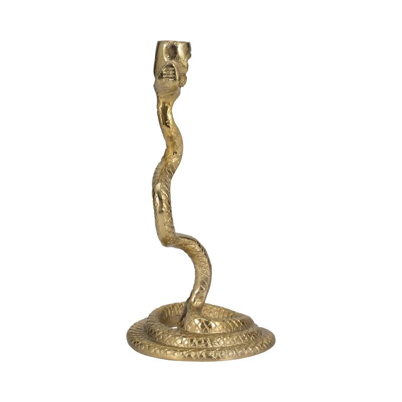 Metal Faux Snake Taper Candle Holder Decor - Gold, 13 in. - 13.0"
