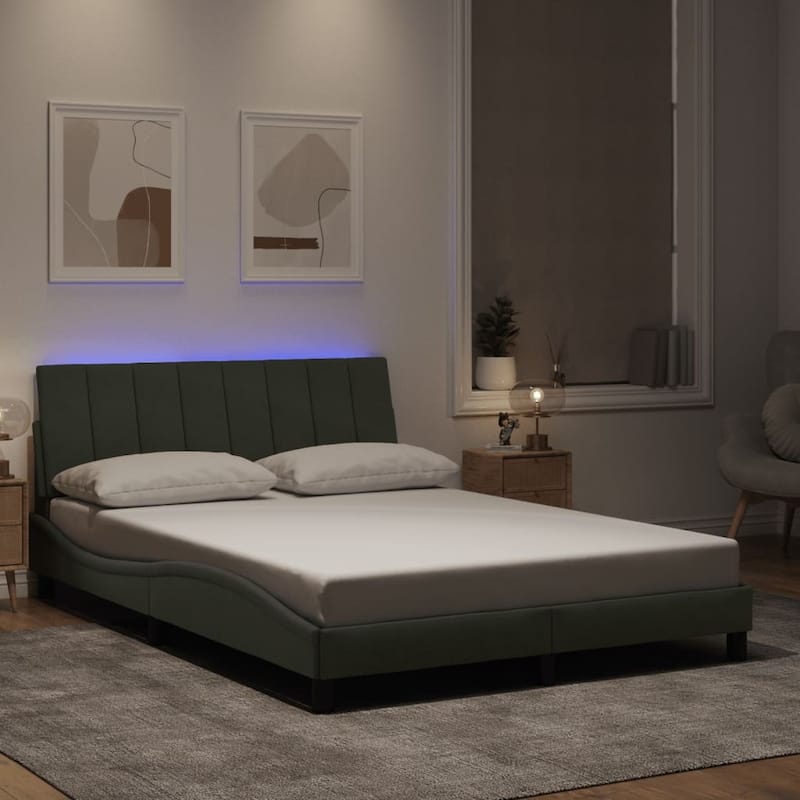 vidaXL Bed Frame with LED Lights Platform Bed Base Bedroom Furniture Velvet - Light gray - Full