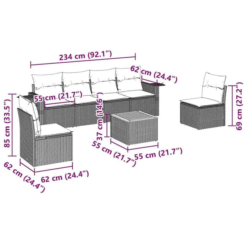 vidaXL Garden Sofa Set Black, Cream White - 24.4 x 25.8 x 27.2