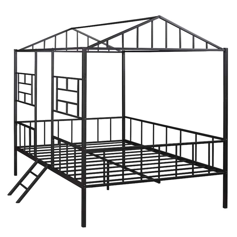 Metal House Bed Frame with Slatted Support No Box Spring Needed for Kids, Bedroom