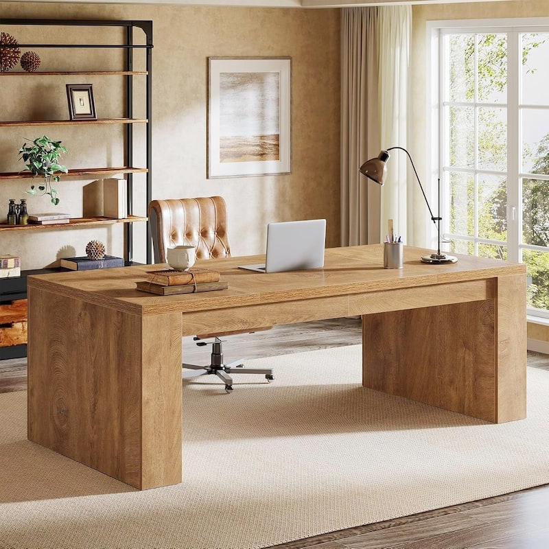 70.9-Inch Wooden Computer Desk, Large Farmhouse Executive Office Desk