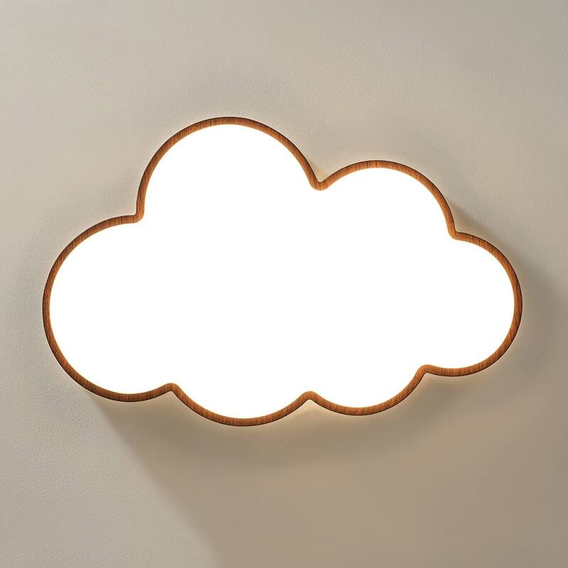 Walnut Wood Grain 5CCT Dimmable LED Cloud Kids Flush Mount - 21.9 Inches