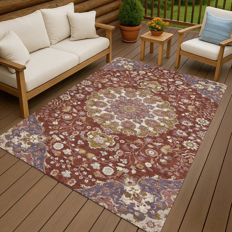 Machine Washable Indoor/ Outdoor Global Eckley Chantille Rug - Burgundy - 2'6" x 3'10"