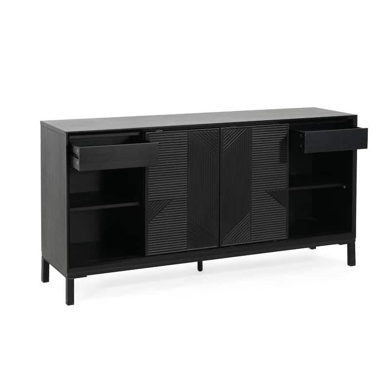 Modern Geometric Accent Cabinet with Sliding Doors and Wood Veneer Top