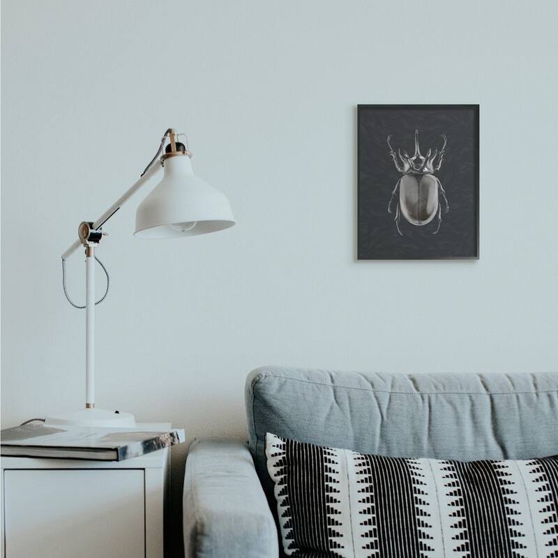 Stupell Horned Beetle Black Reflective Minimal Bug Insect Art Framed Wall Art