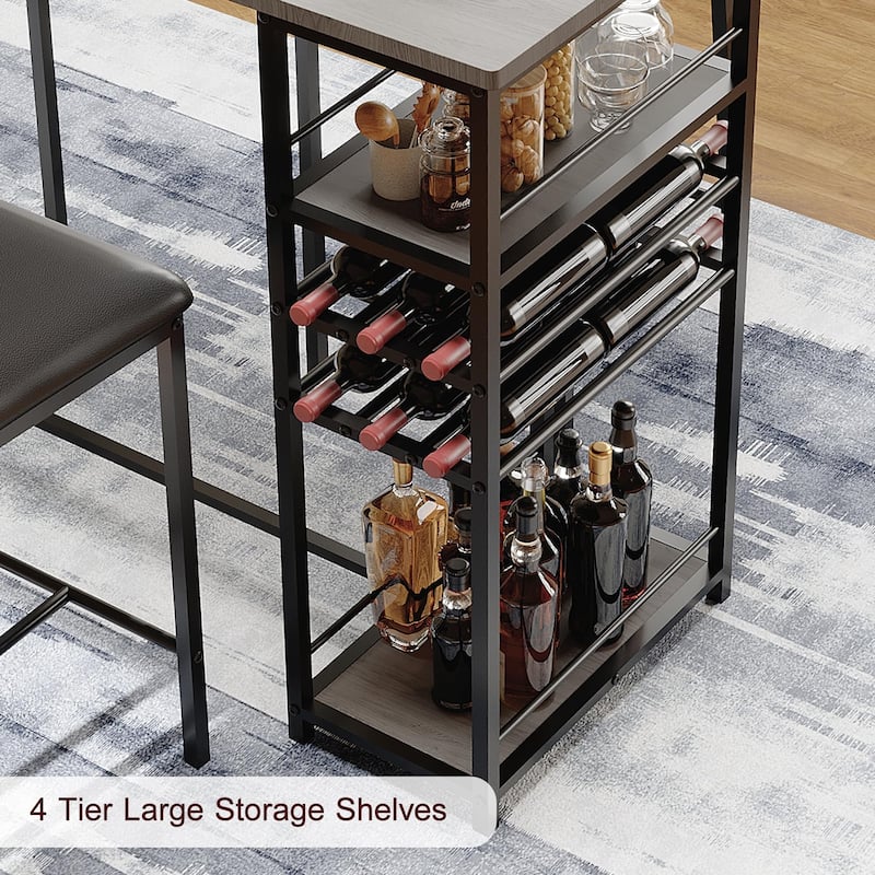 Dining Room Table with 2 Upholstered Chairs, Bistro Table and Chairs Set of 2 with Storage Shelves