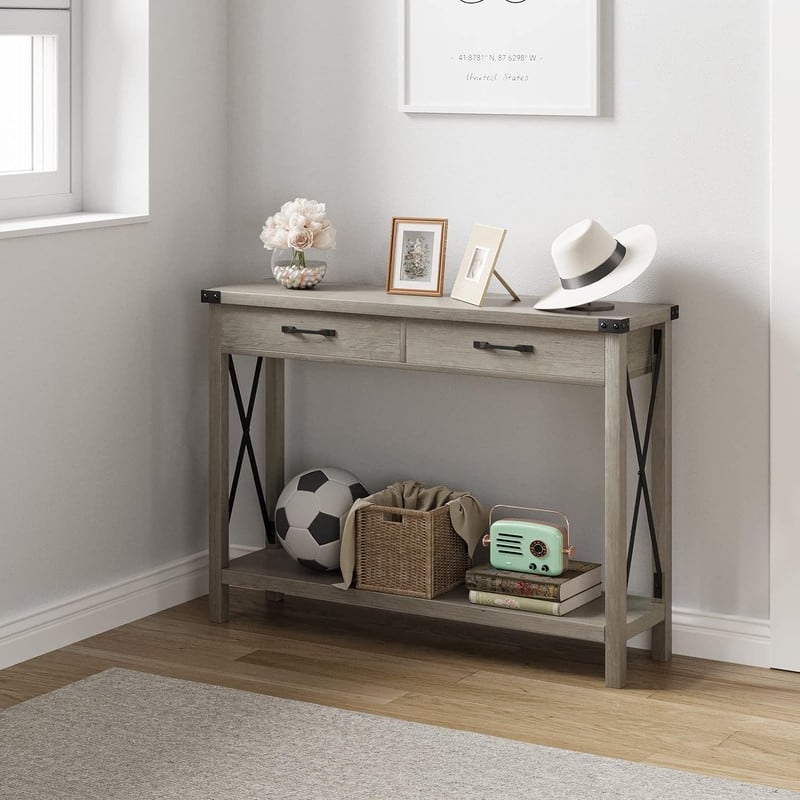 Woode Entryway Table, Sofa Table with Storage,with 2 Drawers