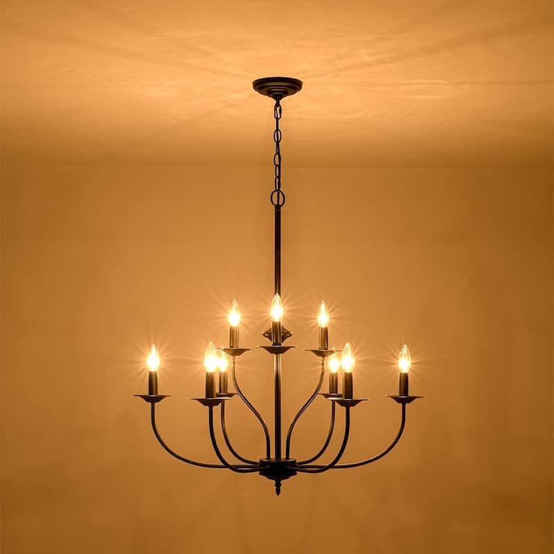 Retro 9-Light Dimmable Candle-style Metal chandelier - 30.5in
