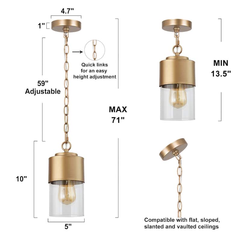Modern Contemporary Mini Pendant 1-light Cylinder Glass Dimmable Island Hanging Light