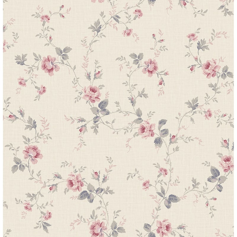 Seabrook Designs Brant Rose Vines Unpasted Wallpaper - 20.5 in. W x 33 ft. L - Metallic Tan & Raspberry