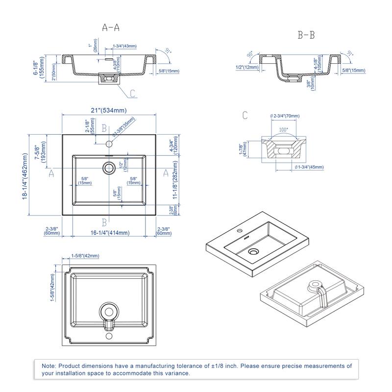 Dowell 18" FTB Resin Bathroom Vanity Basin