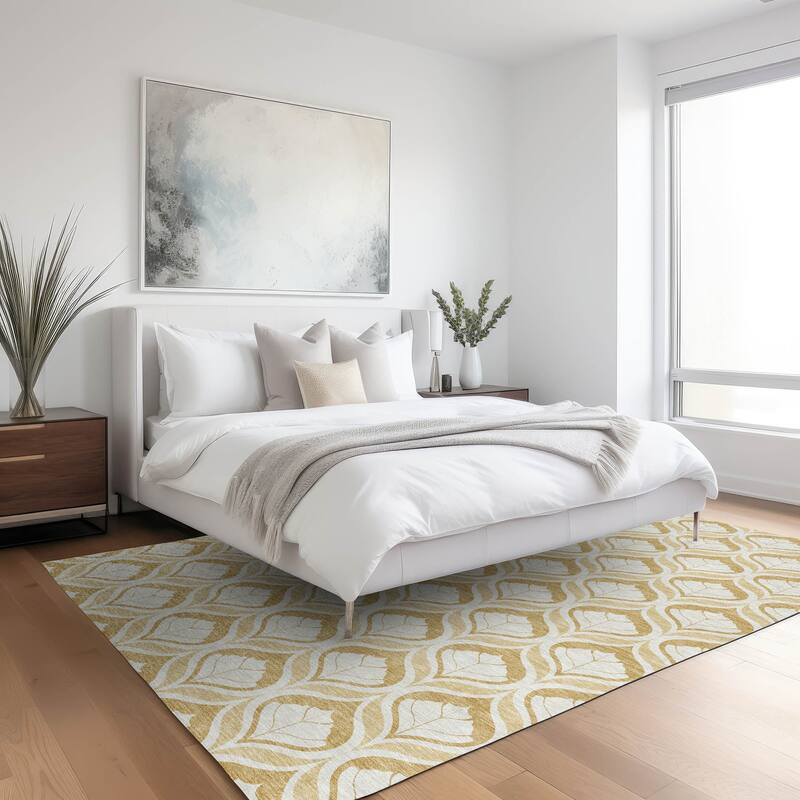 Machine Washable Indoor/ Outdoor Modern Trellis Chantille Rug