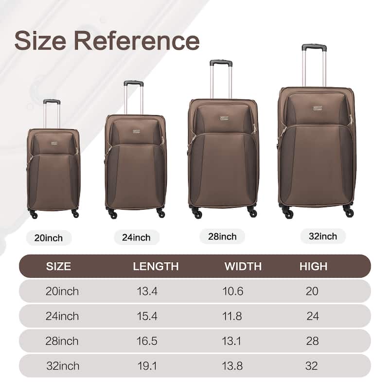 SoftshellLuggage Expandable 4 Piece Set Suitcase Softside Lightweight Luggage Travel Set