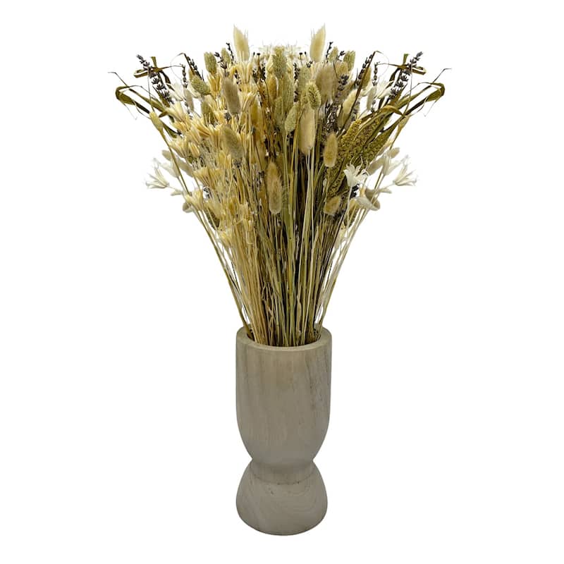 Set of Decorative Wood Vase in Brown with Real Preserved Mixed Bouquets - SET3