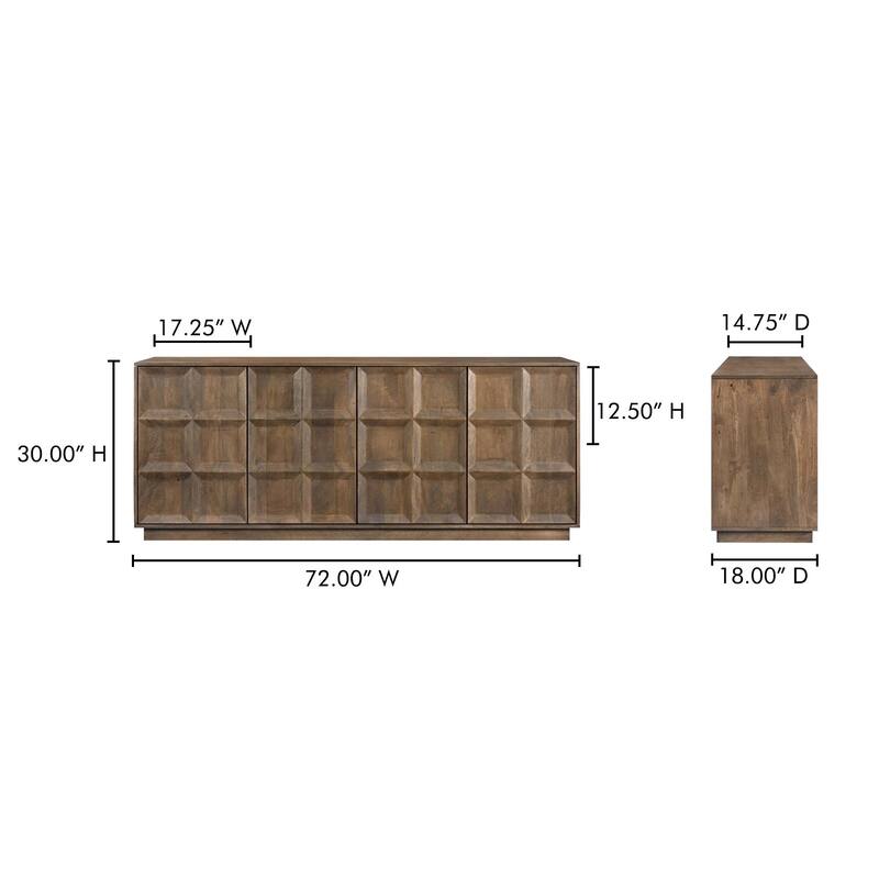 NADAAL STUDIOS Evadne, Sideboard With Solid Mango Wood, Deep Brown - 72"W x18"D x30"H