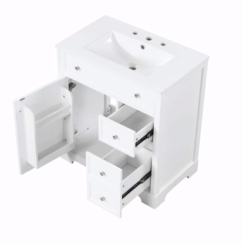 30" Bathroom Vanity with Sink, Cabinet with 1 Door and 2 Drawers, MDF Construction