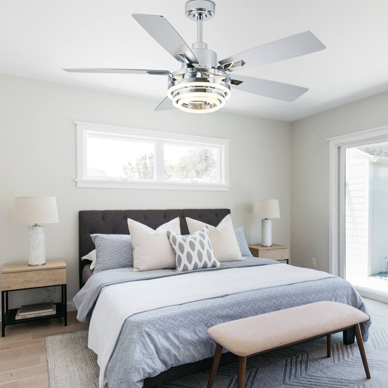 Oaks Aura 52in. DIY Shade Modern Reversible Ceiling Fan with Light, 6-Speed Silent Motor Ceiling Fan with Remote for Large Room