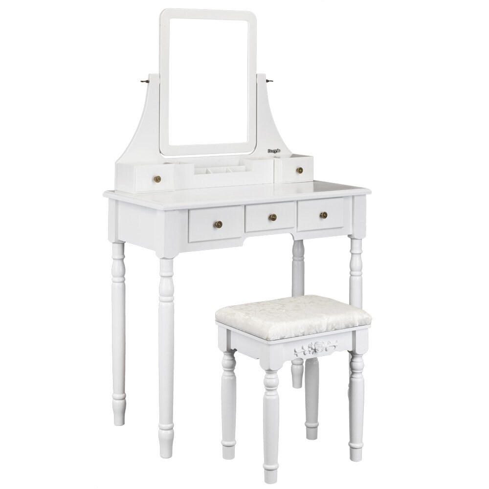 Square Mirror 5 Drawers Roman Column Legs Dressing Table White Overstock 28177713