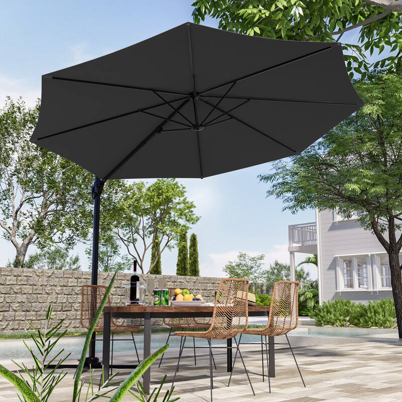LIVOOSUN 10FT Round Cantilever Umbrella Patio Offset Umbrella For Outdoor Space, Solution-Dyed Fabric, 360° Rotation System - DarkGray