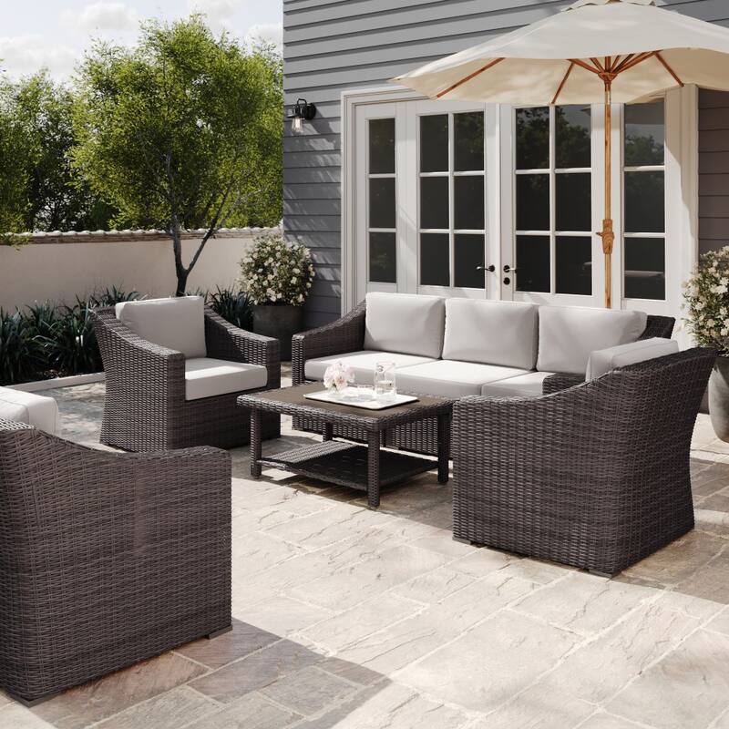 Martha Stewart 4pc Outdoor Rattan Wicker Patio Conversation Set with All-Weather Cushions - 33"W x 32"D x 29.5"H