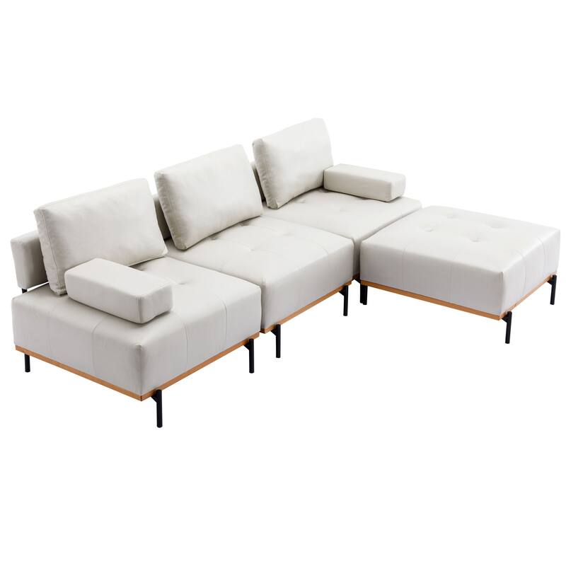 Beige 3Seat Straight Row Sectional Sofa with Ottoman Chaise Lounges
