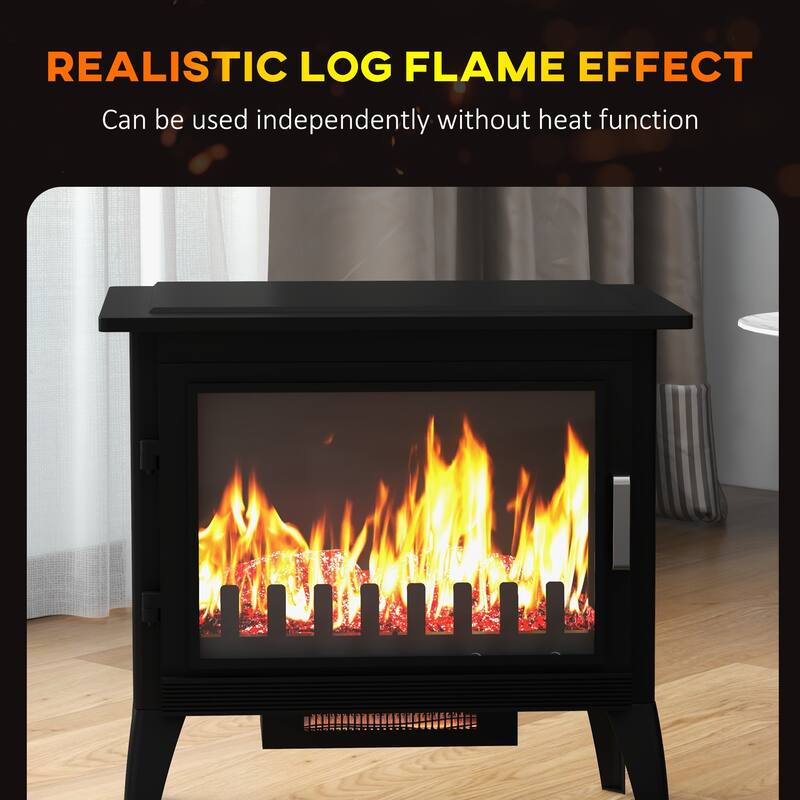 HOMCOM 24" Electric Fireplace Stove, Freestanding Infrared Fireplace Heater with Realistic Flame, Adjustable Temperature