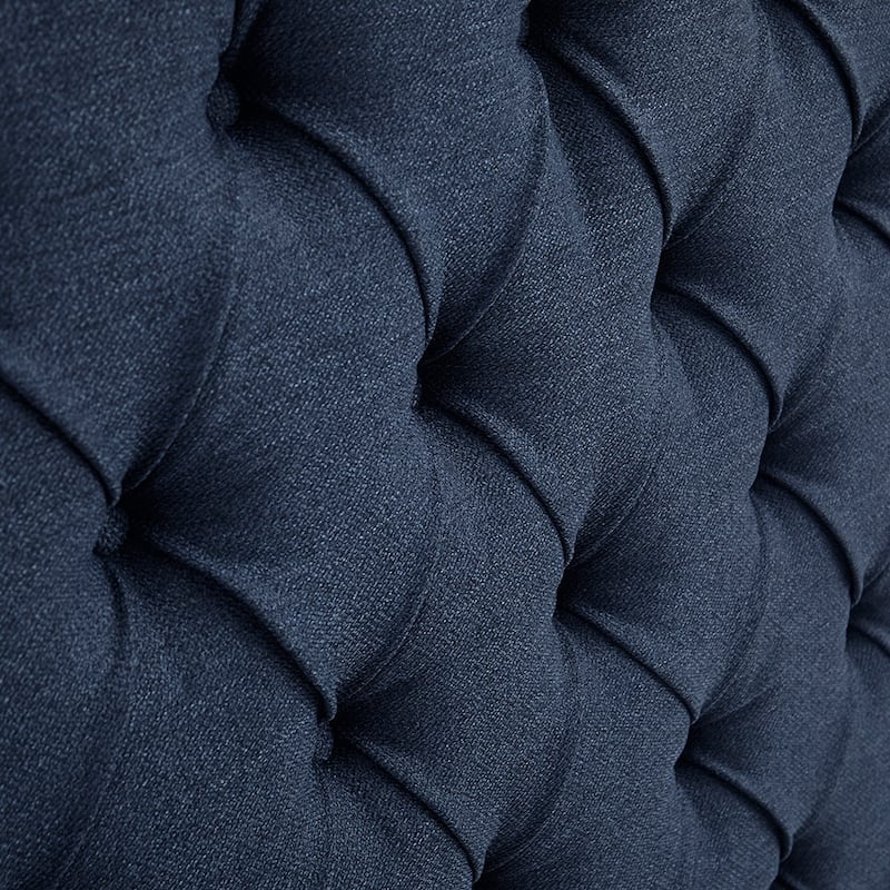 Queen Navy Upholstered Tufted Wingback Headboard with Nailhead Trim