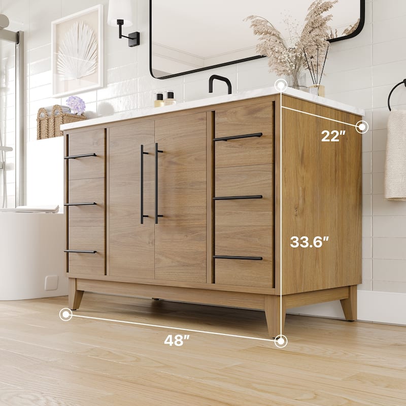 Graham 48"W Oak Bath Vanity with WH Arabescato Engineered Stone Top