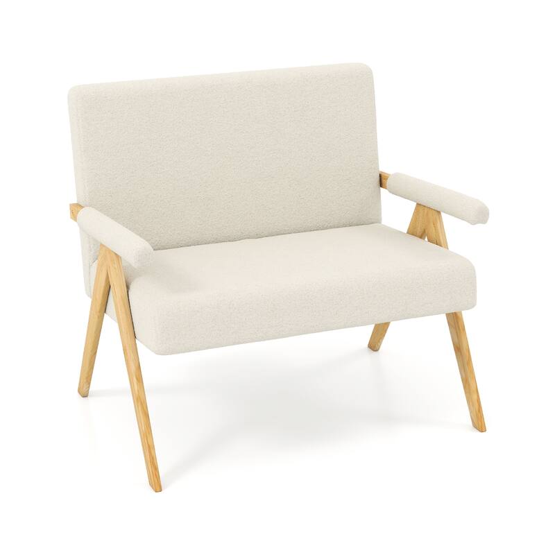 Sherpa Fabric Rubber Wood Loveseat Sofa with Cushions and Ergonomic Design - 47" x 29" x 36" - Beige