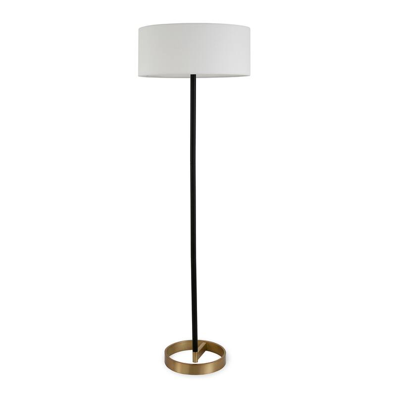 Estella Matte Black and Brass Floor Lamp with Linen Shade