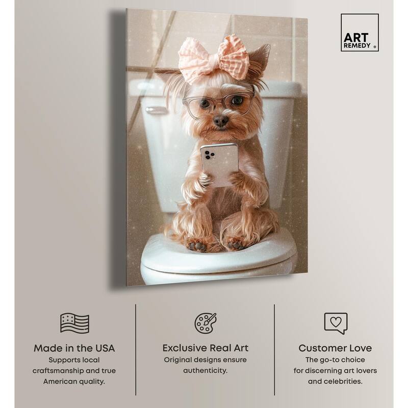 Cute Yorkie on the Toilet Acrylic by Art Remedy, Ready to Hang