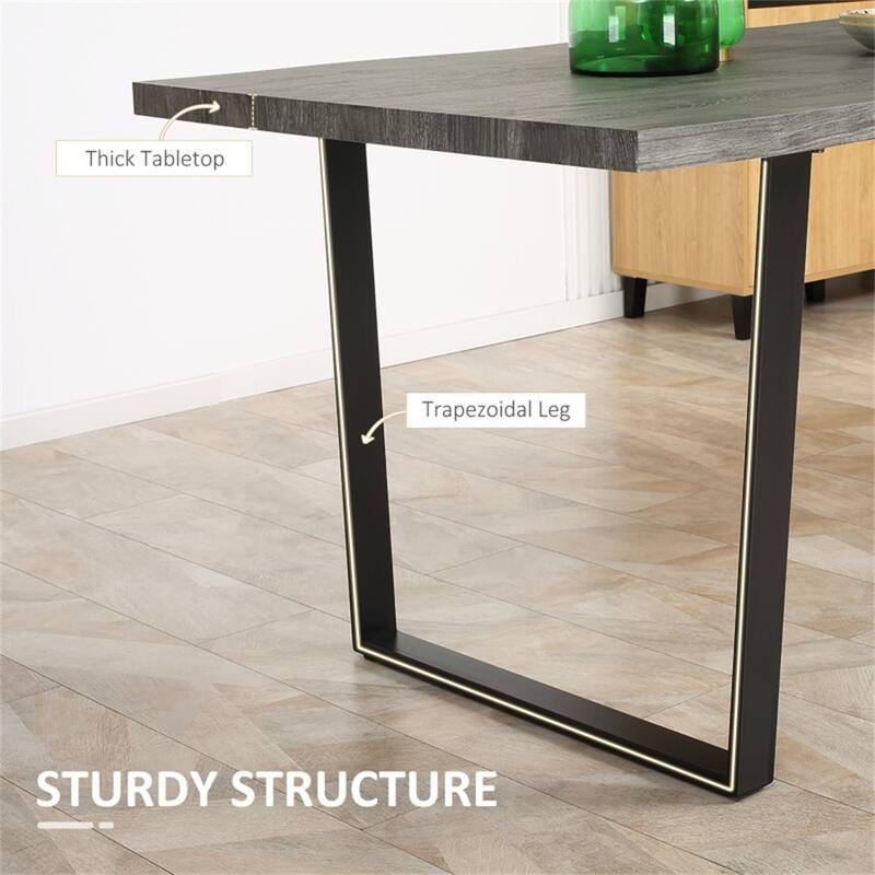 Storm Grey-Jet Black MDF Steel 6 Seater Dining Table with Wavy Edge - 63" L x 33.5" W x 29.5" H