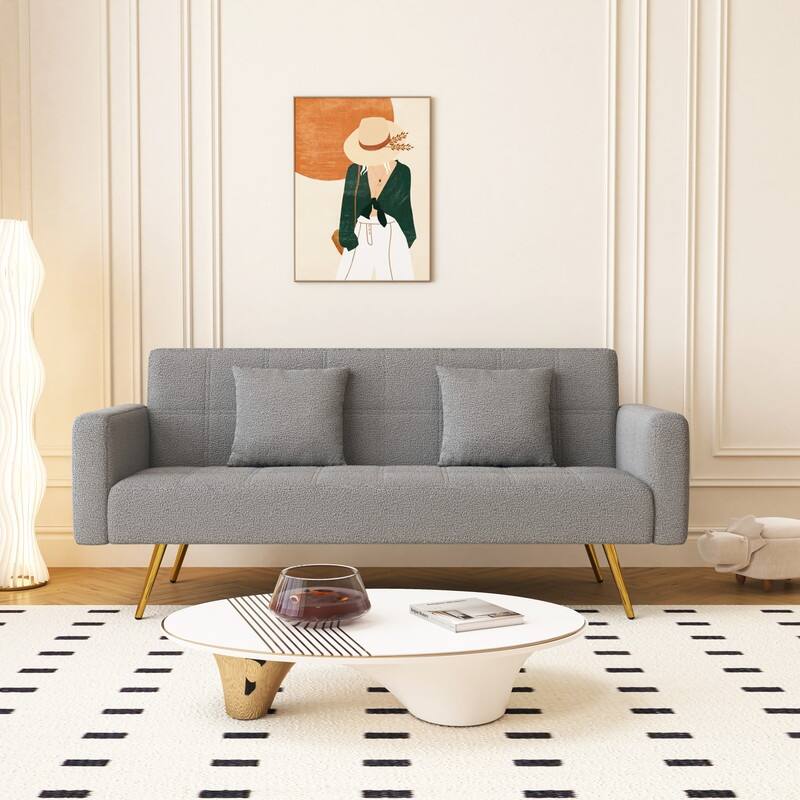 71.26" Teddy Velvet Three-Seater Sofa Bed,Beige