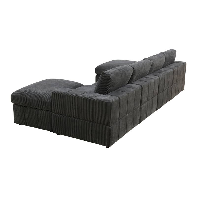 132'' U-Shaped Corduroy Sectional Sofa Couch with Ottomans for Living Room