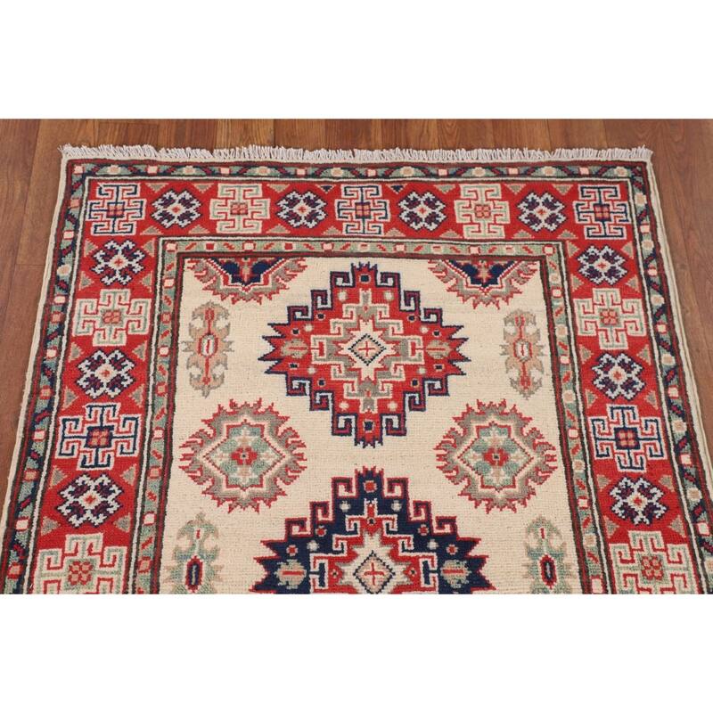 Ivory Kazak Foyer Rug Hand-Knotted Wool Carpet - 2'9" x 4'1"