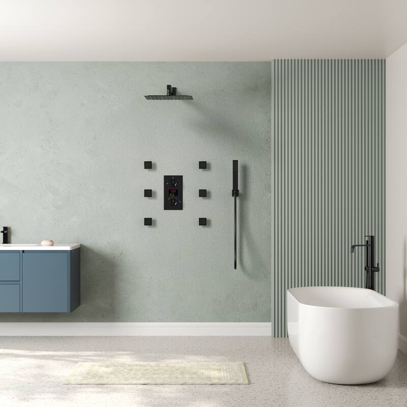 LCD Temperature Display 12" High-Pressure Shower System With Pressure Balancing Diverter Valve - 12-Inch