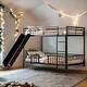preview thumbnail 21 of 36, Unique Design Twin over Twin Size Metal Bunk Bed with Slide and Guardrails Black