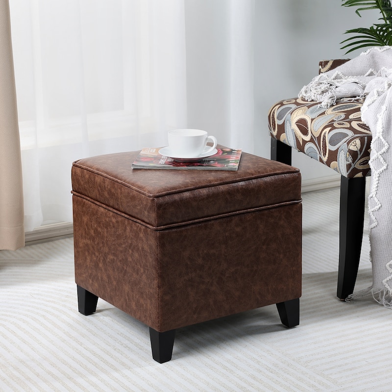Adeco Square Storage Ottoman 17 inch Footstool