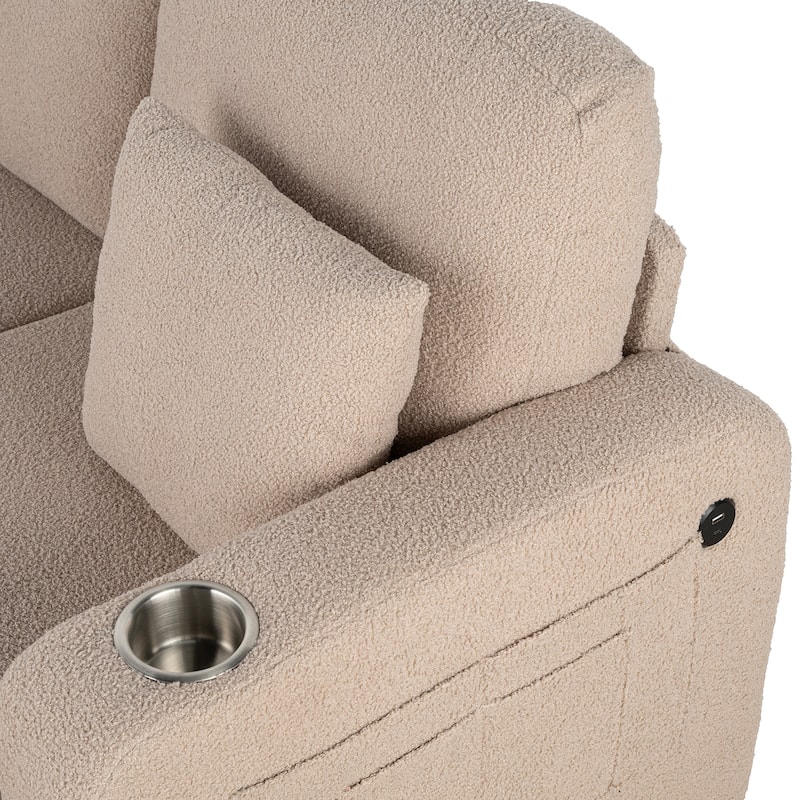85" Modern Beige Corduroy 3-seater Sofa with USB and 2 Pillows