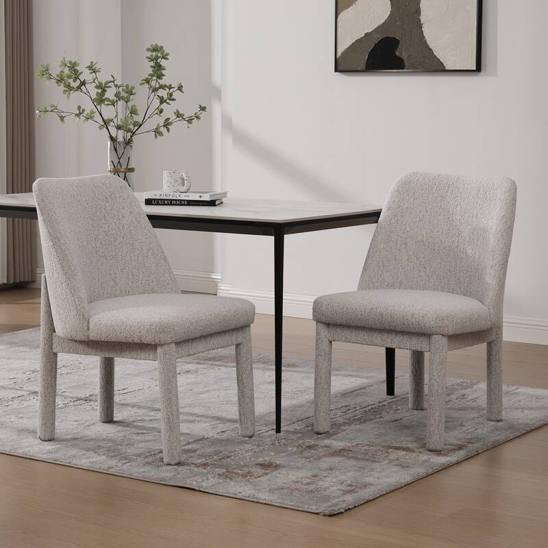 21.46" Wide Modern Minimalist Dining Chair Set Of Two, Chenille Upholstered, Rubberwood Legs, High Curved Backrest - Beige