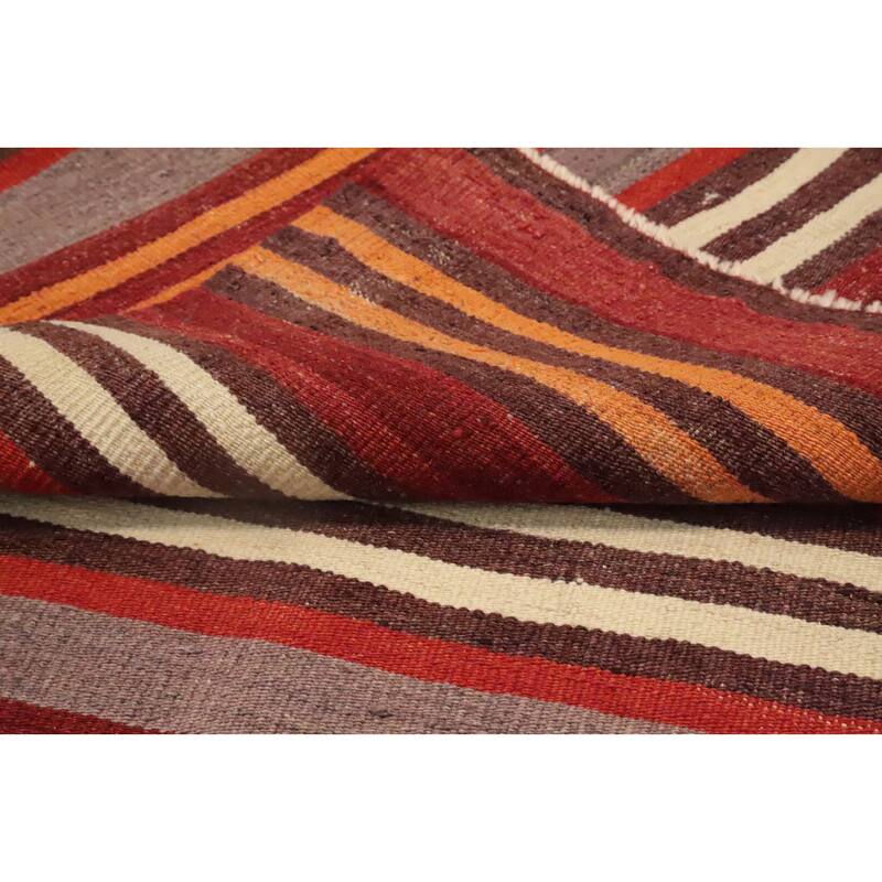Hand Woven Oriental 100% Wool Carpet Southwestern Geometric Oranges & Rust Kilim Area Rug - 9' 4'' X 4' 10''