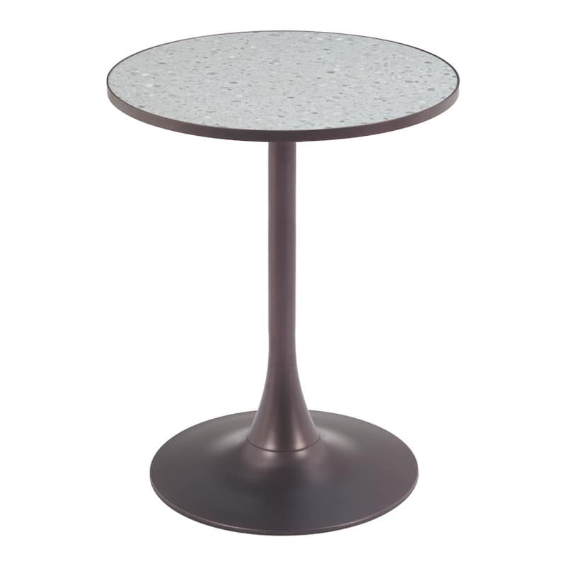 HomeRoots 24" Gray and Bronze Wood and Steel Pedestal Base Round Top Dining Table - 24.00 in. x 29.90 in. x 24.00 in.