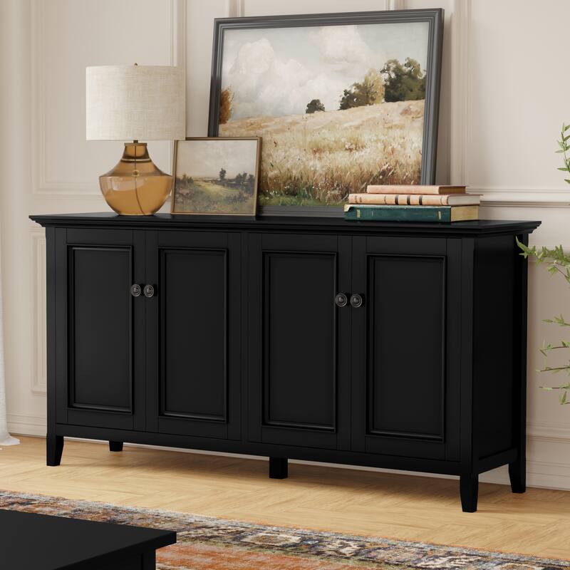 WYNDENHALL Halifax SOLID WOOD 66" Wide Transitional Wide 4Door Storage Cabinet - 18"d x 66" w x 34"h - Black
