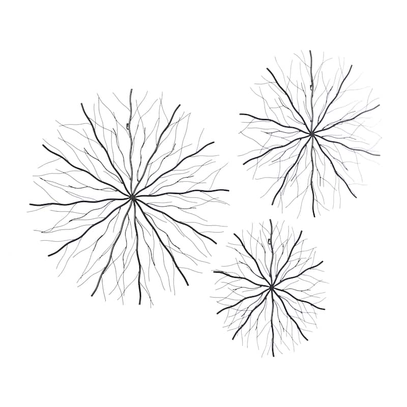 Metal Starburst Home Wall Decor with Branch Inspired Design - Set of 3 Black - Roche River Decor